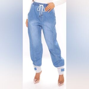 Fashion Nova Women's Tall Girl Denim Joggers - Medium Blue Wash - Size 1